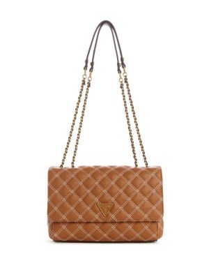 Guess Cessily Quilted Convertible Women's Crossbodies Brown | 6870-ODEVB