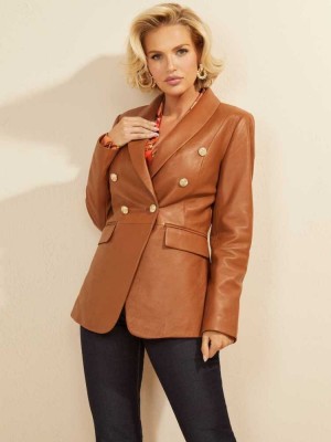 Guess Roxanna Leather Women's Blazer Brown | 7410-YAOFE
